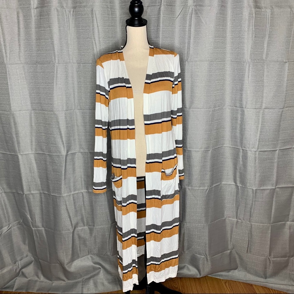 Striped Open-Front Cardigan Sweater